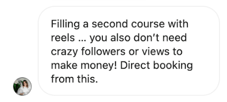 filling a second course with reels... you also don't need crazy followers or views to make money! Direct booking from this.